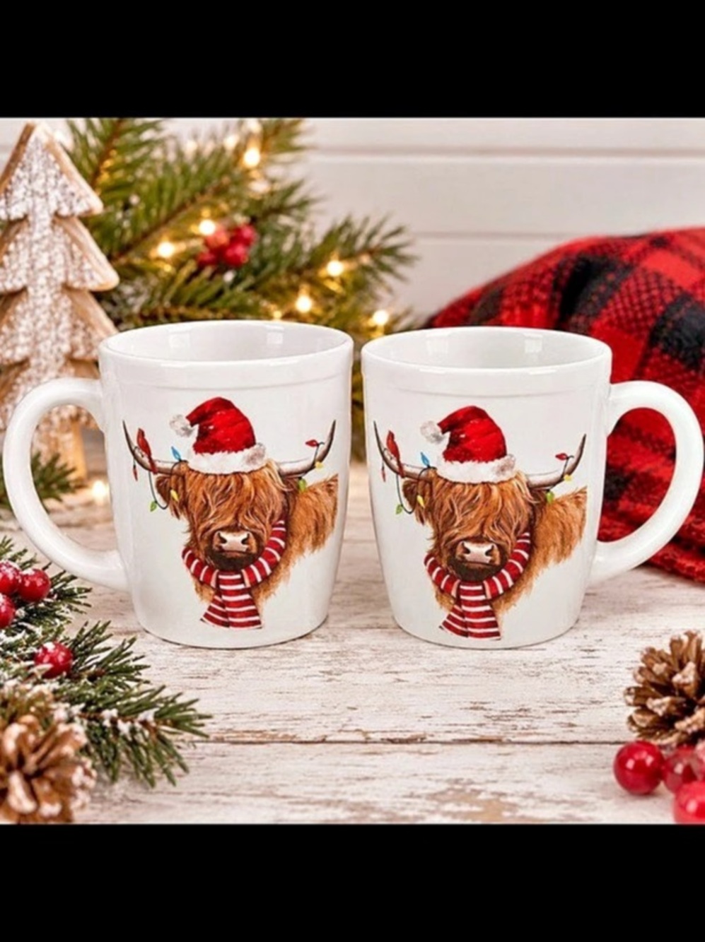 Holiday Highland Cow  Mugs set of 2